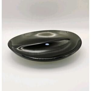 Vintage Smoke Glass Divided Candy Bowl Ellipitical Mid Century Modern Dish VGC